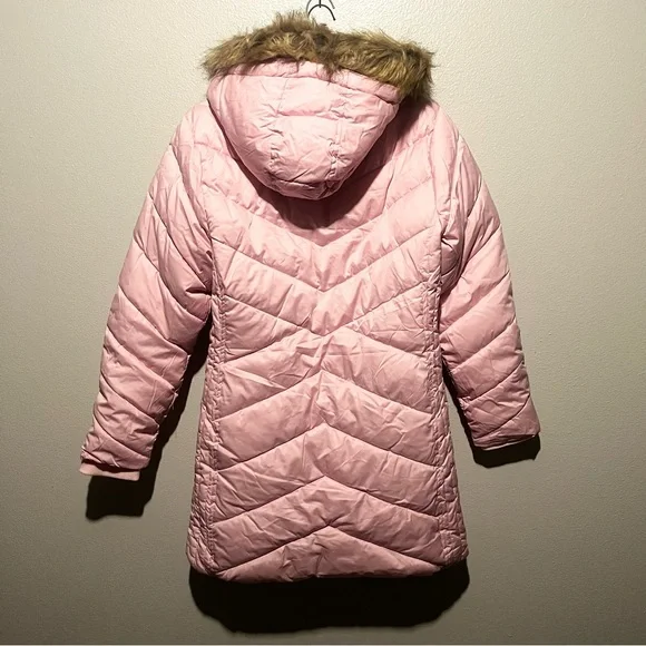 Lands' End - Girls Light Pink Quilted Coat with Faux Fur Hood Size XL - Picture 3 of 5